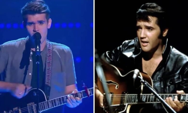 Elvis Presley’s grandson takes the stage and shows his talent. He even looks like his legendary grandfather