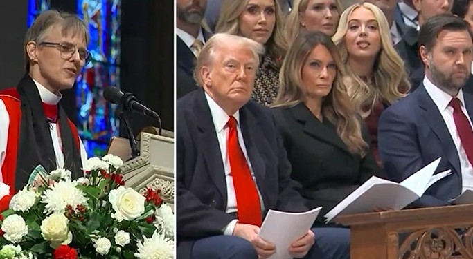 Trump watches in disbelief as woke bishop scorns him with ‘transgender children fearing for their lives’ claims