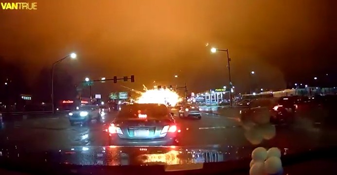 Horrifying moment explosion erupts in front of drivers after plane plummets on to busy Pennsylvania street